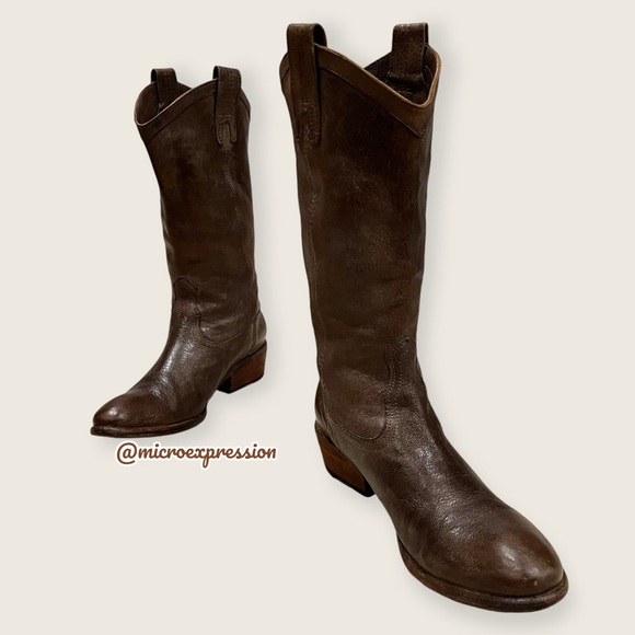 Frye Carson Pull On Brown Leather Southern/Western Cowgirl Festival Party Boots - Picture 10 of 15